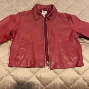 Genuine leather jacket crop style